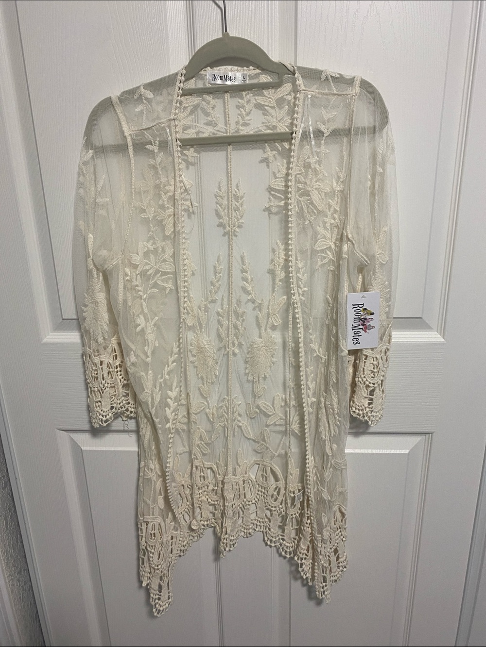 RoomMates Cream Embroidered Sheer Lace Top